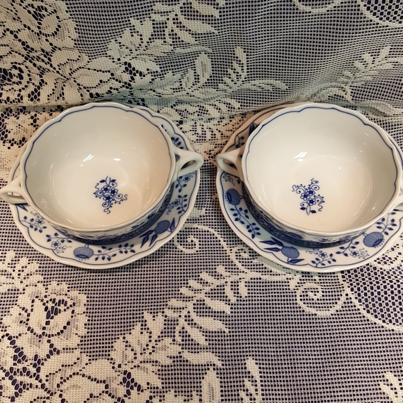 Other - Blue Onion Cream Soup Bowls and Saucers